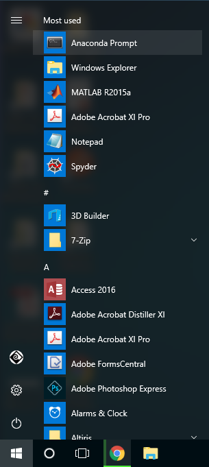 Anaconda Start Menu